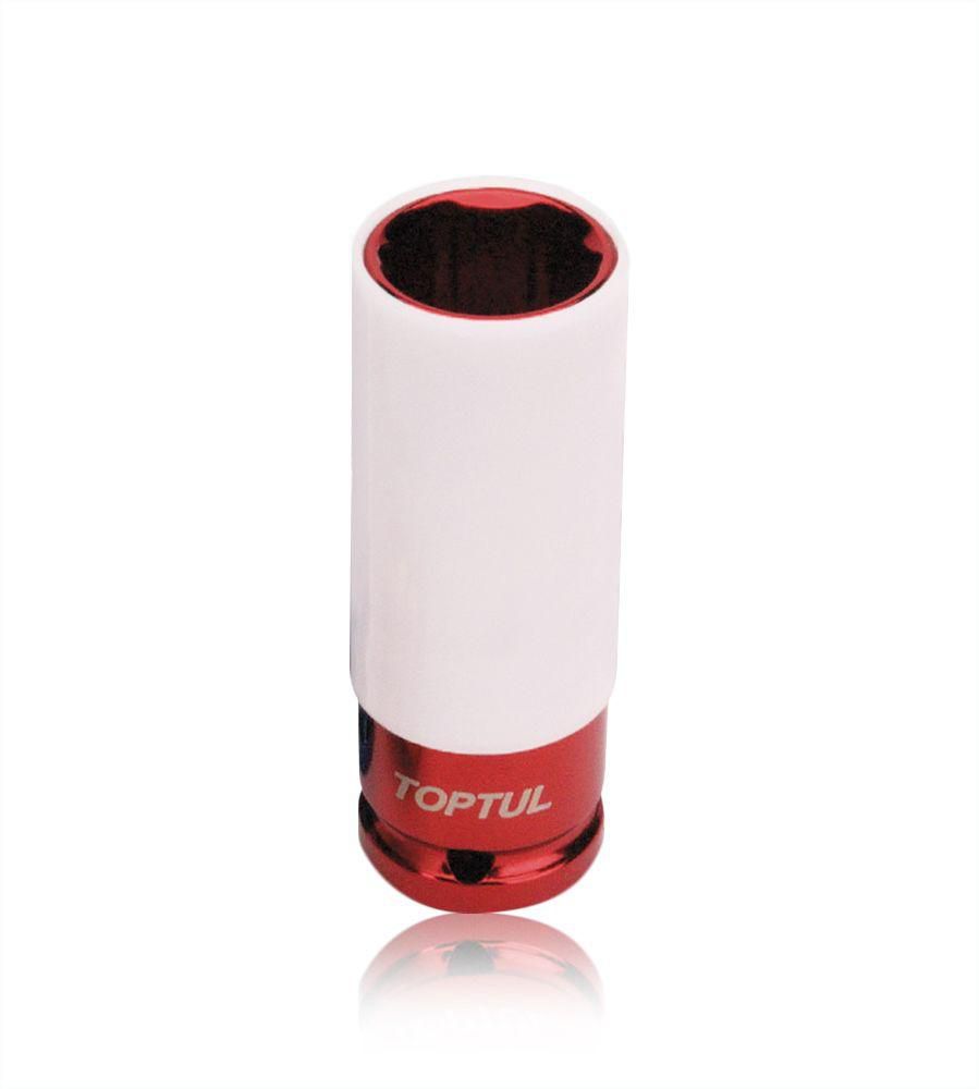 TopTul KABD1621 1/2"" DR. 6PT Flank Thin Wall Deep Impact Sockets with Plastic Sleeves, Red