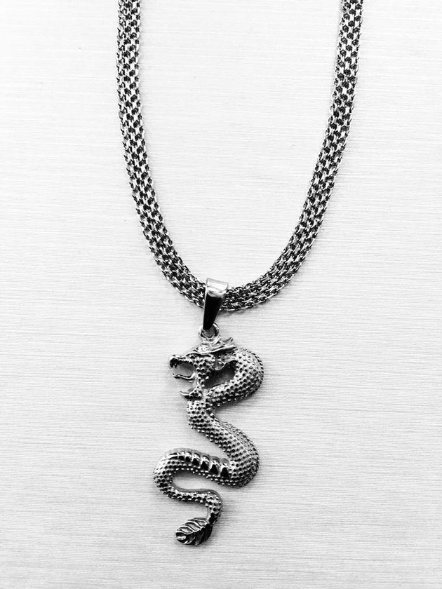 Silver Chain With Dragon Pendant