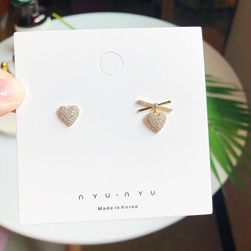 Alissastyle Asymmetry Crystal Heart Earring - S925 (As Picture)