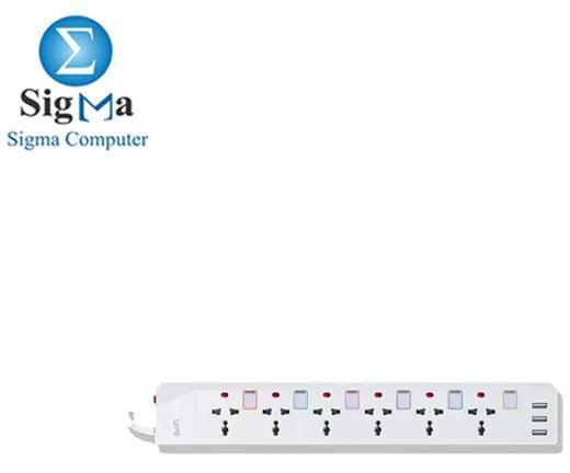 SIA Power Strip 3 USB Port 6 Power Socket White - SI-PS003W.