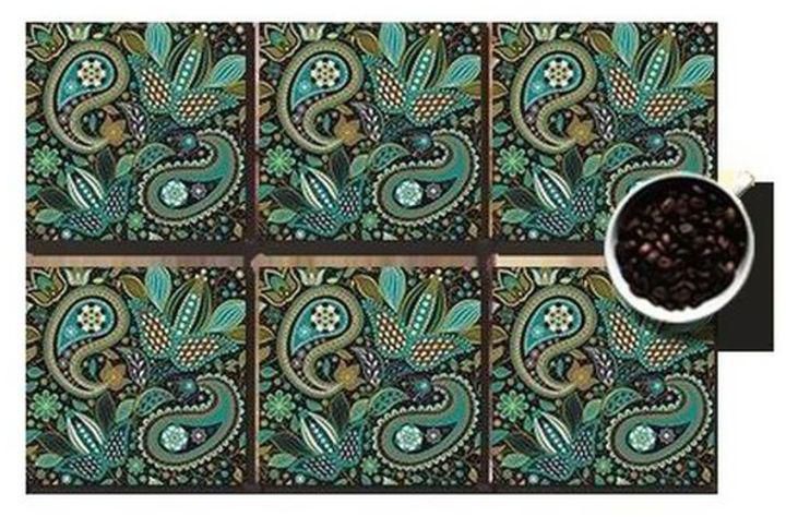 6-Piece Decorative Coaster Set Black/Blue/Green 7x7 centimeter