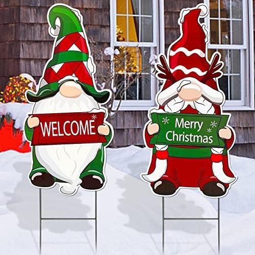 [ Extra Large ] 2 Pack Christmas Gnomes Yard Signs Stakes Christmas Decorations Outdoor, 35 Inch Large Xmas Yard Signs with Stakes Holiday Christmas Decoration Home Outside Lawn Garden Pathway Walkway