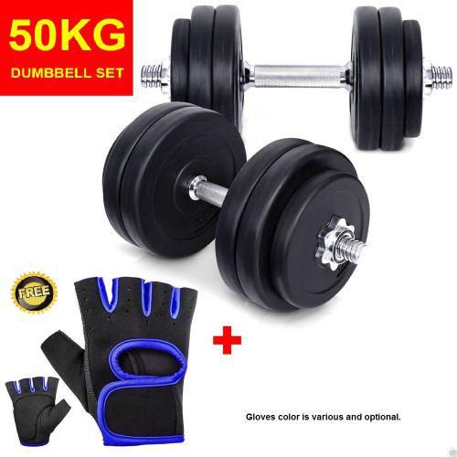 Pro Hanson Adjustable Cap Gym Barbell Plates Weight Dumbbell Set - 50 KG + Free Gym Gloves