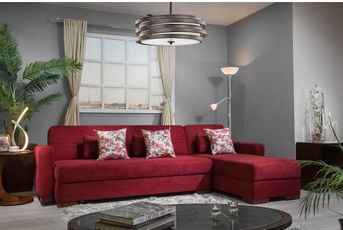 Kabbani Tolido L Shape Sofa Bed - Dark Red