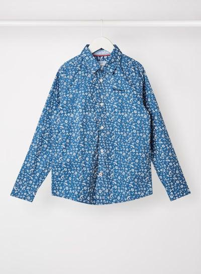 Boys Floral Print Shirt Blue