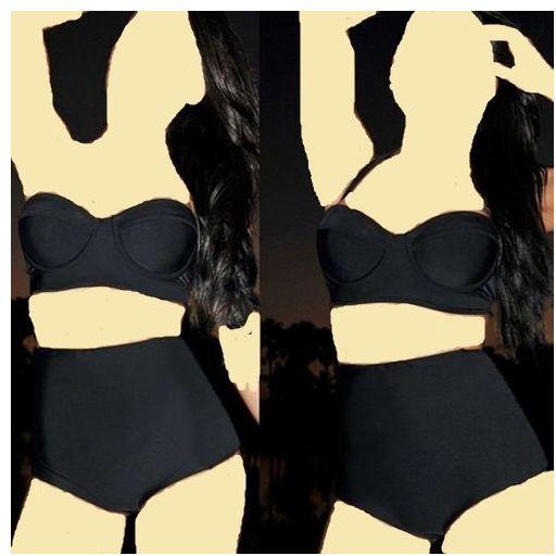 Generic 414635-Two Pieces Swimsuit Swimwear Beach Wear Sleeveless Halter Padded Wired High Waist Solid Bikini Set