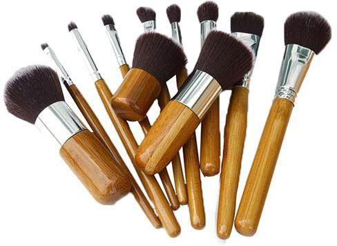 Bamboo Makeup Foundation Fiber Liner Eyeshadow Cosmetic Brush Set Bag Kit, 11 Pieces