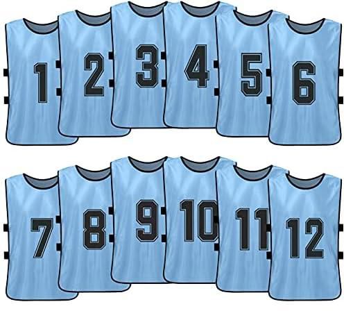 JUANZI Numbered Soccer Jerseys,12 PCS Adults Soccer Pinnies Quick Drying Football Team Jerseys Youth Sports Soccer Team Training Numbered Bibs Practice Sports Vest