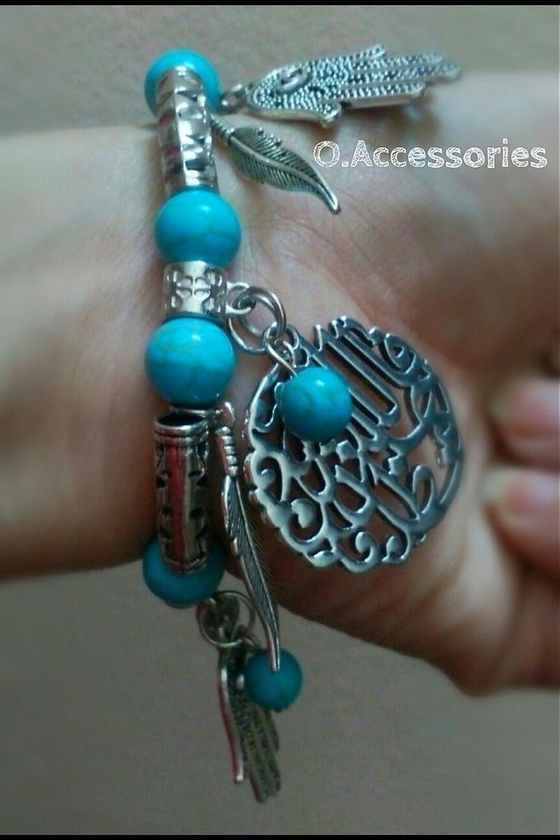 O Accessories Bracelet Turquoise Blue _silver Metal _coin_hand_feather