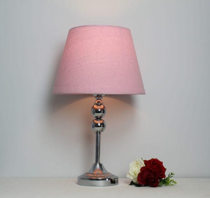 Full Metal Room Lamp Modern Modern Design Silver Color Shabwa Pink Color Linen Fabric Height 50 Cm