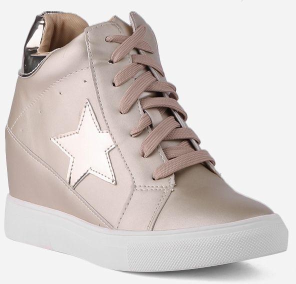 Joelle Lace-Up Leather Wedge Sneakers with Star Detail - Oxydee