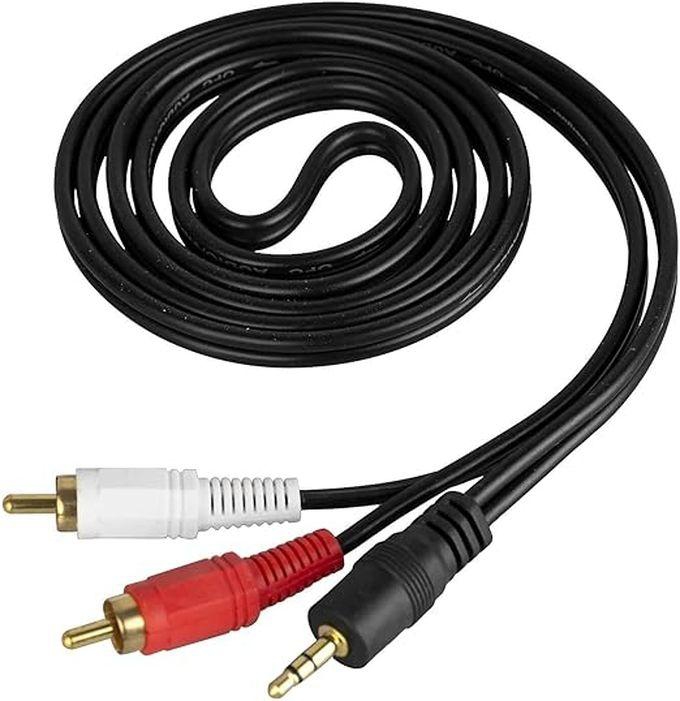 HP AUX Audio Cable 3.5 Mm To Gold Coted 2RCA , Black , 3 Meter Length