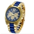 Geneva 2 In 1 Stainless Steel Ladies Women Female Wrist Watch And Bracelet-Blue/Gold