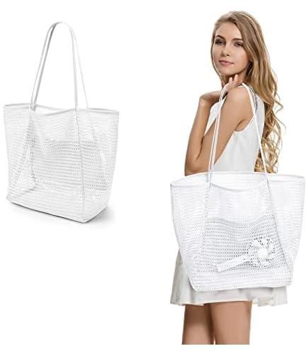 SYOSI Mesh Tote Bag Beach Bag Extra Large Tote Bags for Women with Zip Pocket Shoulder Bag Summer Beach Bags Reusable Shopping Bag for Picnic Holiday Travel Daily Pool Gym Picnic