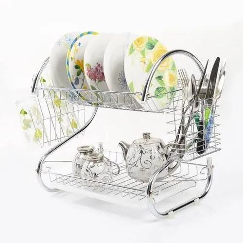 Generic 2 Layer Stylish Stainless Dish RackALL WHAT YOU NEED! Drainer that holds cutlery, utensils, glasses and up to 17 plates ELEGANT DESIGN! that will make your kitchen look coo