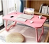 Laptop Desk Foldable Bed Table, Portable Lap Desk Laptop Bed Tray Table with Storage Drawer and Cup Holder, Lap Tray Table Notebook Stand Reading Desk Breakfast Tray for Bed Couch Sofa Floor – Pink