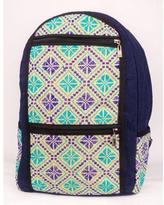 Ebda3 Men Masr Hand Embroidery Details Zipper Backpack - Navy Blue & Aqua