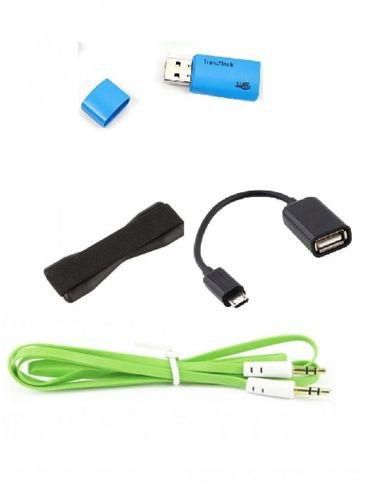 Generic Micro USB Adapter + 3.5mm Aux Cable + Memory Card Reader + Mobile Phone Sling Grip