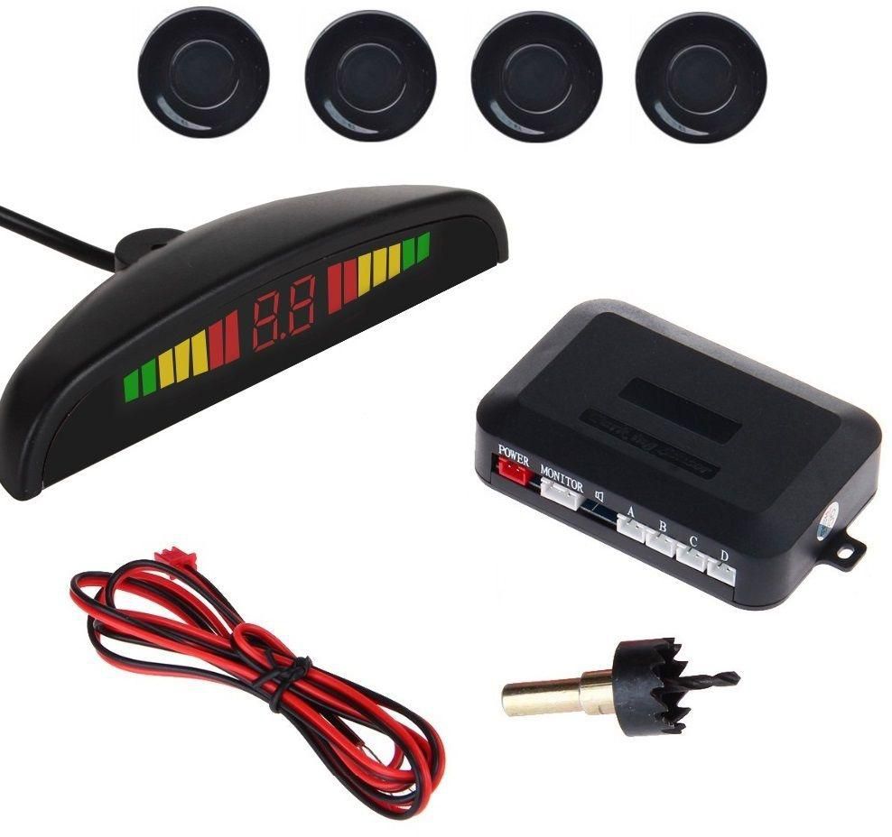 LED Car Parking Sensor Auto Reverse Assistance Backup Radar Detector System Black Color 4 Sensors