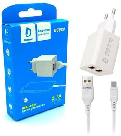 Mobile Charger Adapter Denmen Dc02V Dual Usb Ports 2.4A With Micro Usb Cable White