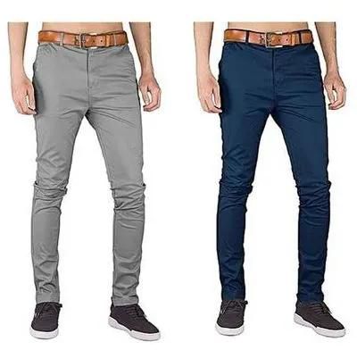SHARE THIS PRODUCT   Fashion Soft Khaki Men's Trouser Stretch Slim Fit Casual- Navy Blue & Light Grey+free socks