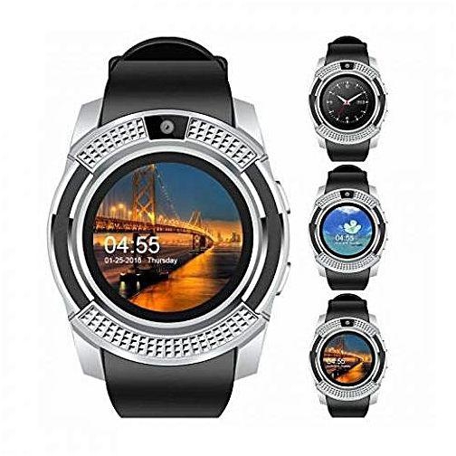 Generic V8 Touch Screen Sports Round Screen Smart Phone Watch - Silver Black