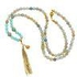 Green Banded Agate With Mint Agate and Aqua Terra Jasper Beads With Goldtone Sea Charms - Tassel Pendant Necklace