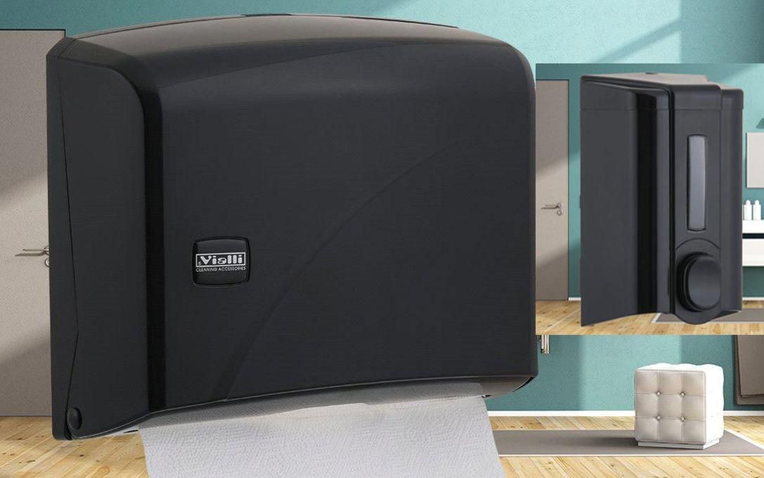 vialli Plastic Paper Holder + Soap Dispenser 500 ML - Black