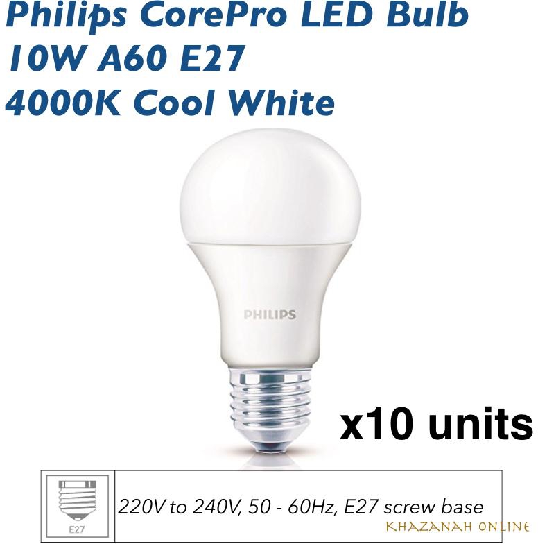 Philips CorePro LED Bulb 10W A60 4000K Cool White E27 - 10 units