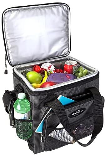 Koolatron Thermoelectric Iceless 12V Cool Box 13 L Soft-Sided Portable Cooler Lunch Bag For Travel Picnic Fishing Camping Car Fridge, DC Power Cord, Adjustable Shoulder Strap, Cord Storage, Black/Gray