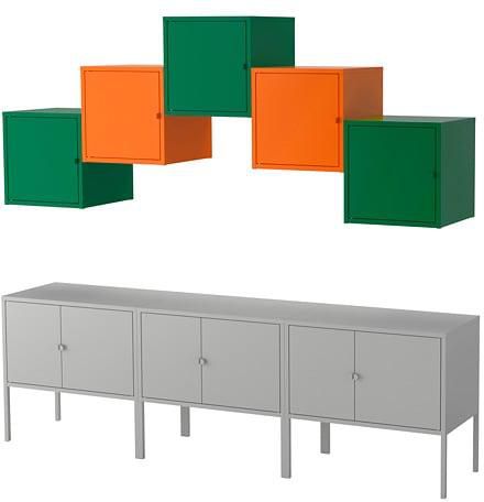 LIXHULT Storage combination, grey dark green, orange