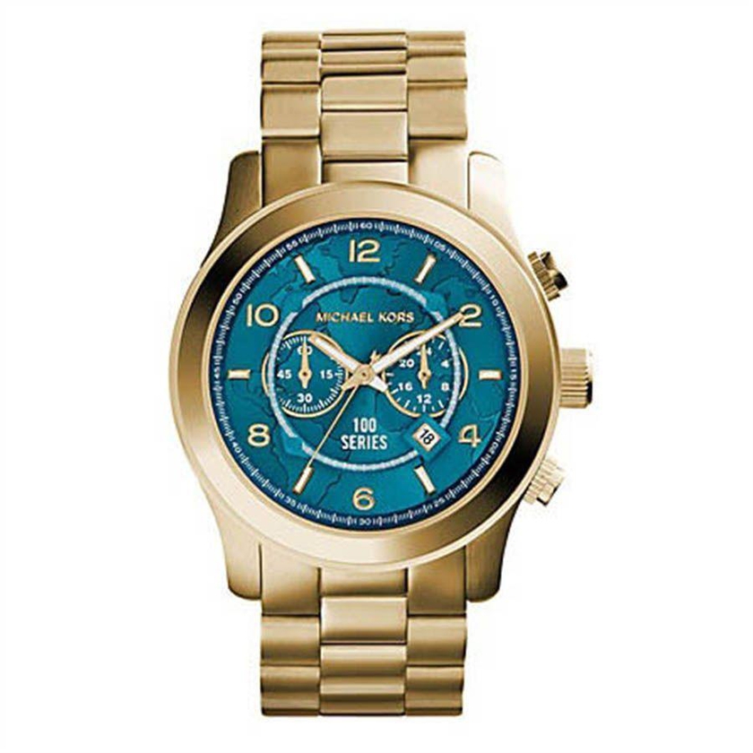 ساعة مايكل كورس هانغر ستوب كبيرة رنواي فيروزية للنساء بسوار من الستانلس ستيل - MK8315