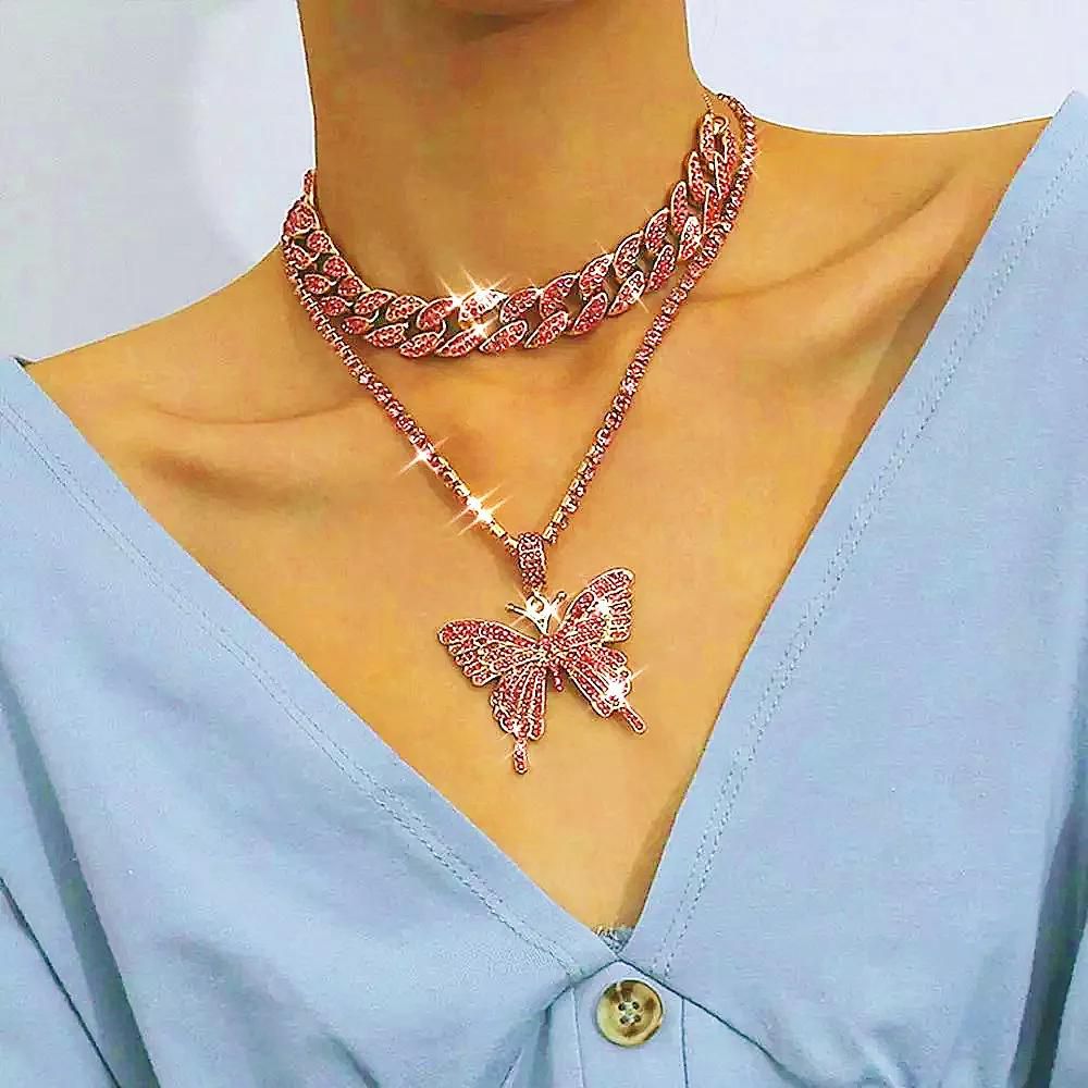 2023 Popuar New Two-Piece Set of Personalized Simple Alloy Double-Layer Butterfly Women Necklace Creative Retro Personality Banquets Parties Lady Women Fashion Necklace Jewelry Gir