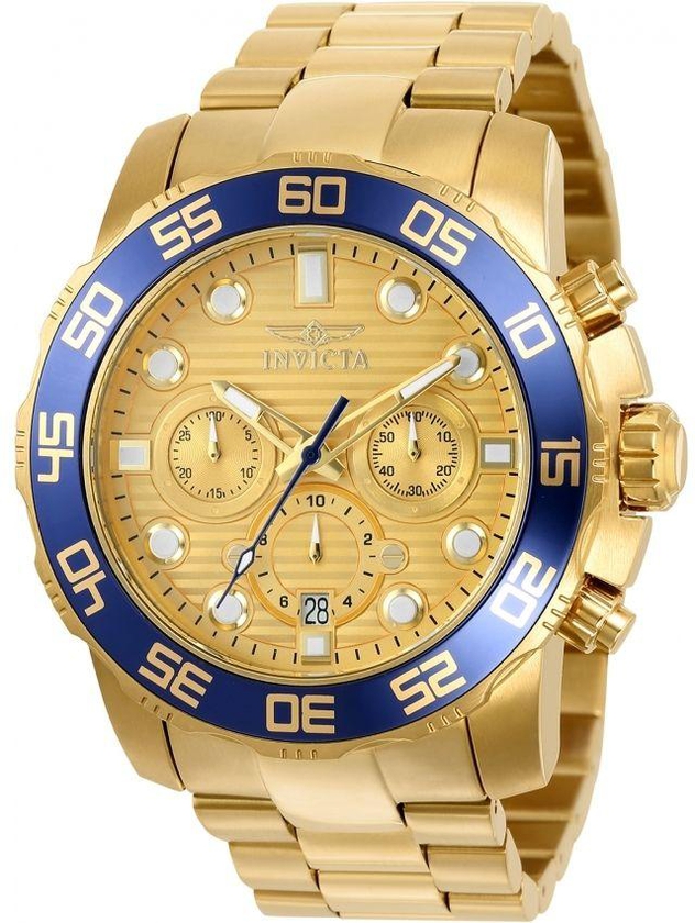 Invicta 22227Men's Pro Diver Chronograph Gold Tone Dial Yellow Gold Steel Bracelet Watch