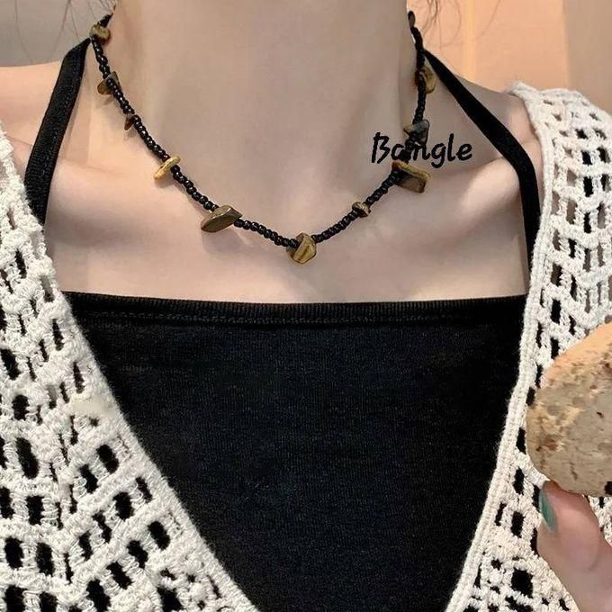 Fashion Female Choker Stone Beaded Necklace Black Color