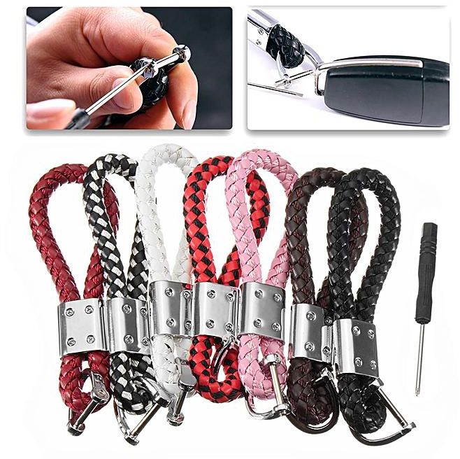 HighQuality Pu Leather Braided Key Chain Ring Keyring Fob Holder Stainless Strap