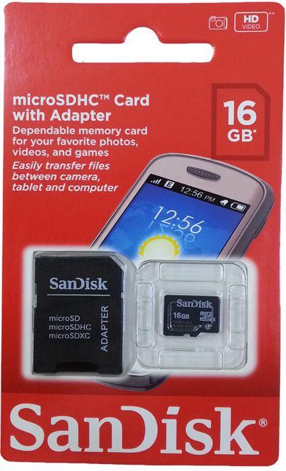 سان ديسك بطاقة ذاكرة ‫(ميموري كارد) مايكرو إس دي بسعة 16GB مع محول بطاقة ‫(أدابتر)