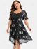 Plus Size Sun Moon Star Printed Lace-up Mesh Dress and Lace Trim Cami Dress Set - 4x | Us 26-28