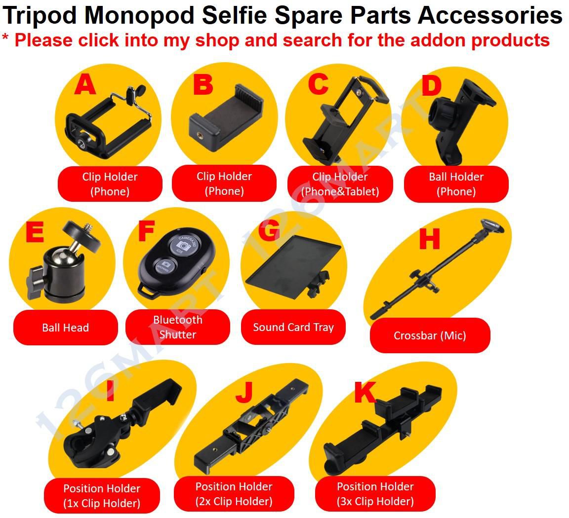 Tripod Monopod Selfie Spare Parts Accessories Phone (6 Options)