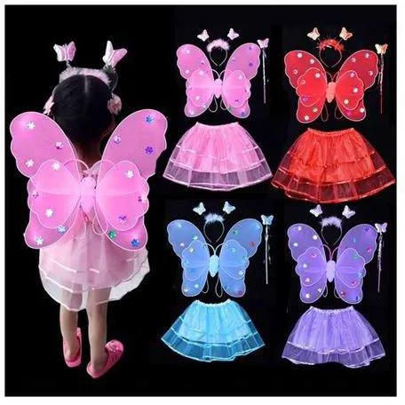 Fashion Children Fairy Princess Costume Butterfly Wings Magic Wand Kids Set