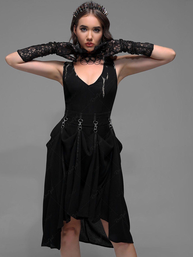 Gothic Tie Dye Panel Snap Hook Design Sleeveless Midi Dress - 3x | Us 22-24