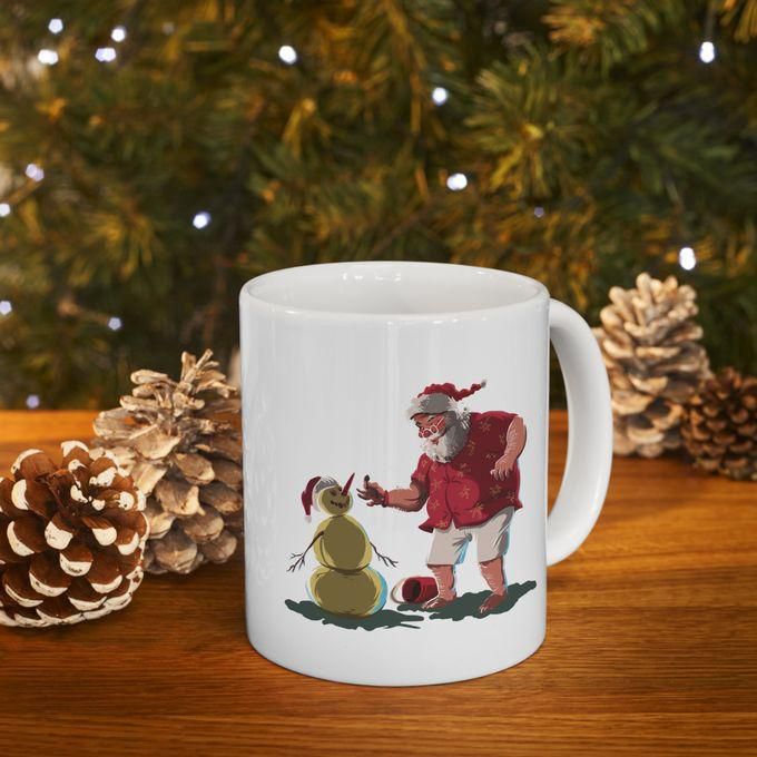 Santa Claus And Snowman Christmas Mug