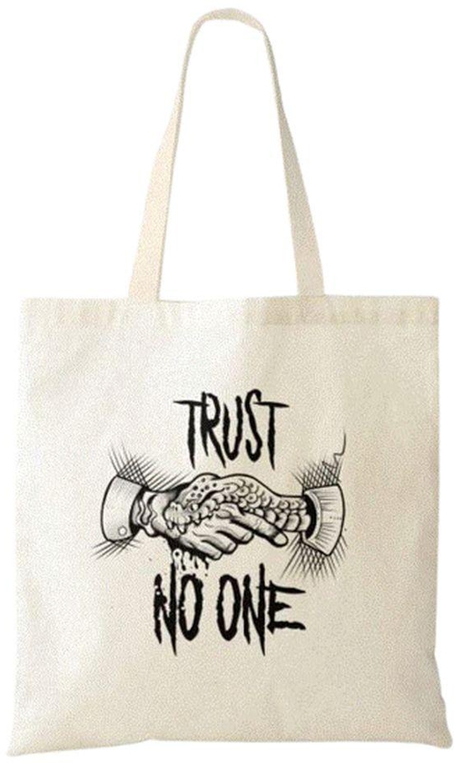 Canvas Shopping Tote Bag - Printed Words (TRUST NO ONE)