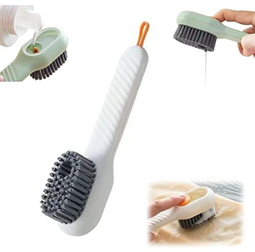 VAIDUE Multifunctional Shoe Brush with Liquid Box,Soap Dispensing Cleaning Brush Scrubbing Reusable Washing Shoe Brush for Shoes Clothes Cleaning Long Handle Press Type Automatic Liquid Shoe Brush