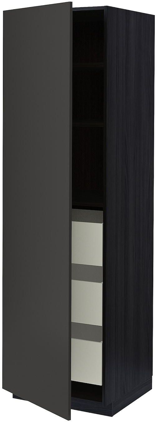 METOD / MAXIMERA خزانة عالية بأدراج - أسود/Nickebo فحمي مطفي ‎60x60x200 سم‏