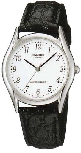 Casio Men's White Dial Black Leather Band Watch [MTP-1094E-7B]