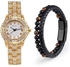 2 In 1 Women Studded Watch And Bracelet - Gold