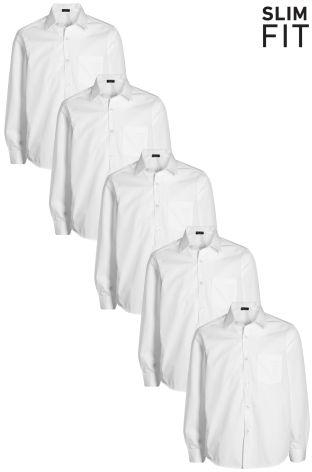 حزمة من خمسة قمصان أبيض بكم طويل (3-16 سنة)