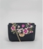 Black Floral Embroidered Chain Strap Shoulder Bag