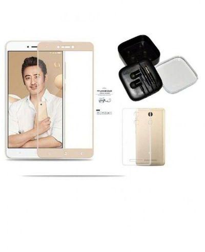 Tuxedo Back Cover For Xiaomi Redmi Note 4 - Clear + Tuxedo Glass Screen Protector Gold+earphone black